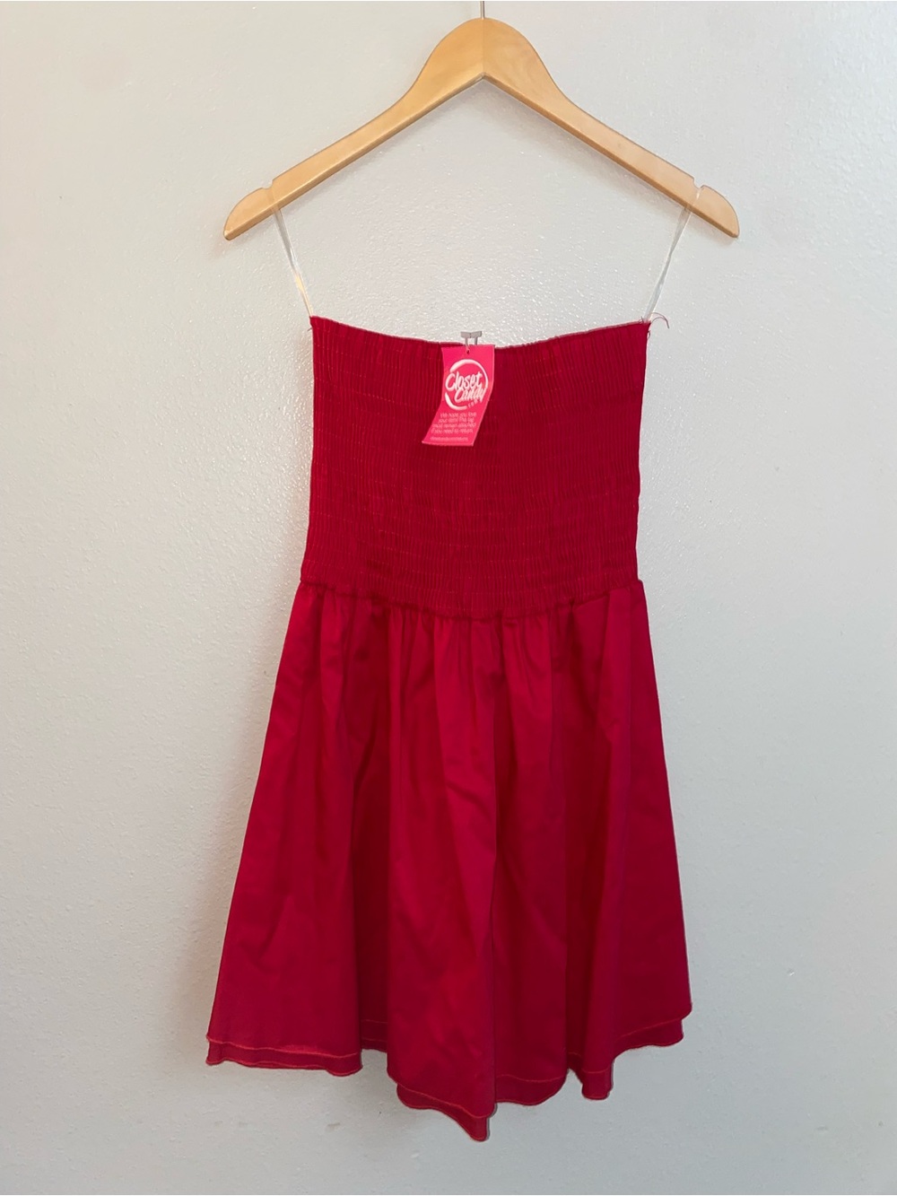 NWT Closet Candy "Blue Buttercup" Red Strapless Smocked Mini Dress - M
